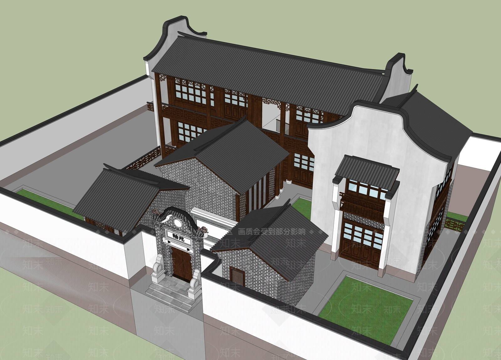 新中式中式乡村民房SU模型下载【ID:1184439966】