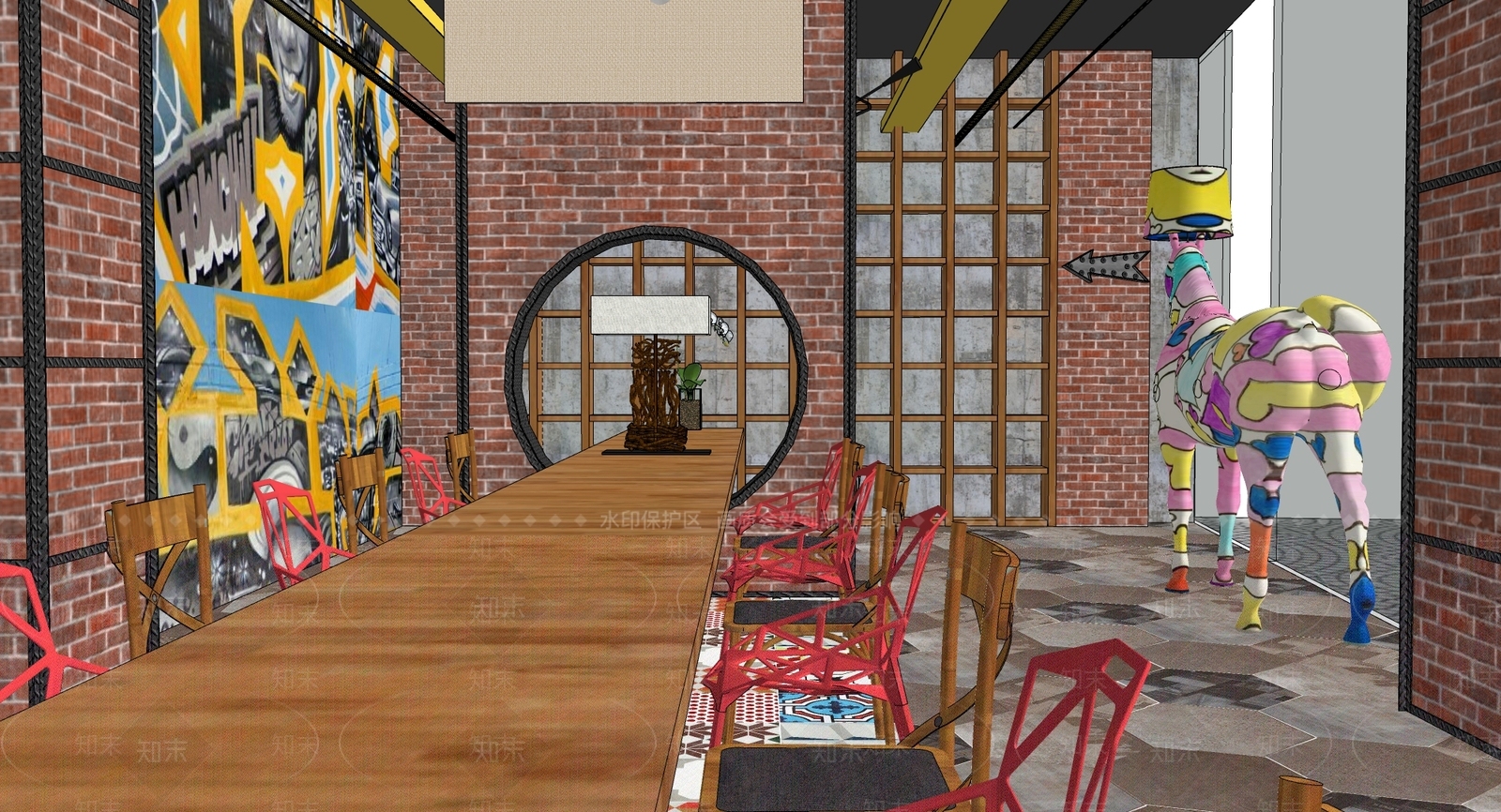 工业美式小吃快餐店SU模型下载【ID:1184440784】