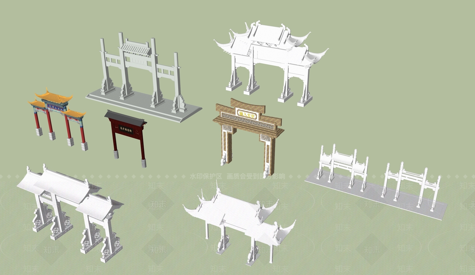 中式牌坊牌楼SU模型下载【ID:1184440954】