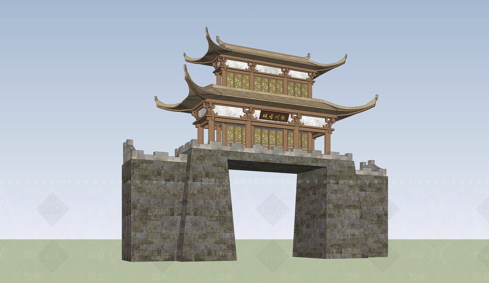 中式牌坊牌楼SU模型下载【ID:1184441245】
