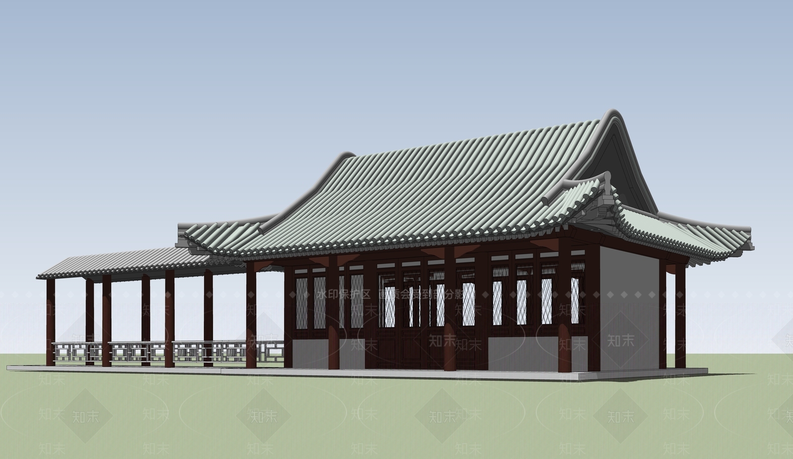中式古建筑SU模型下载【ID:1184442125】