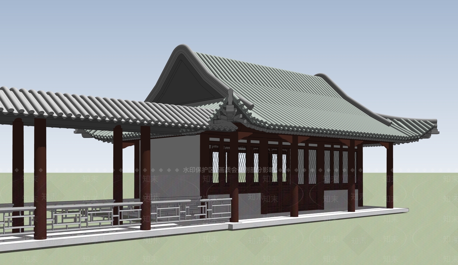 中式古建筑SU模型下载【ID:1184442125】