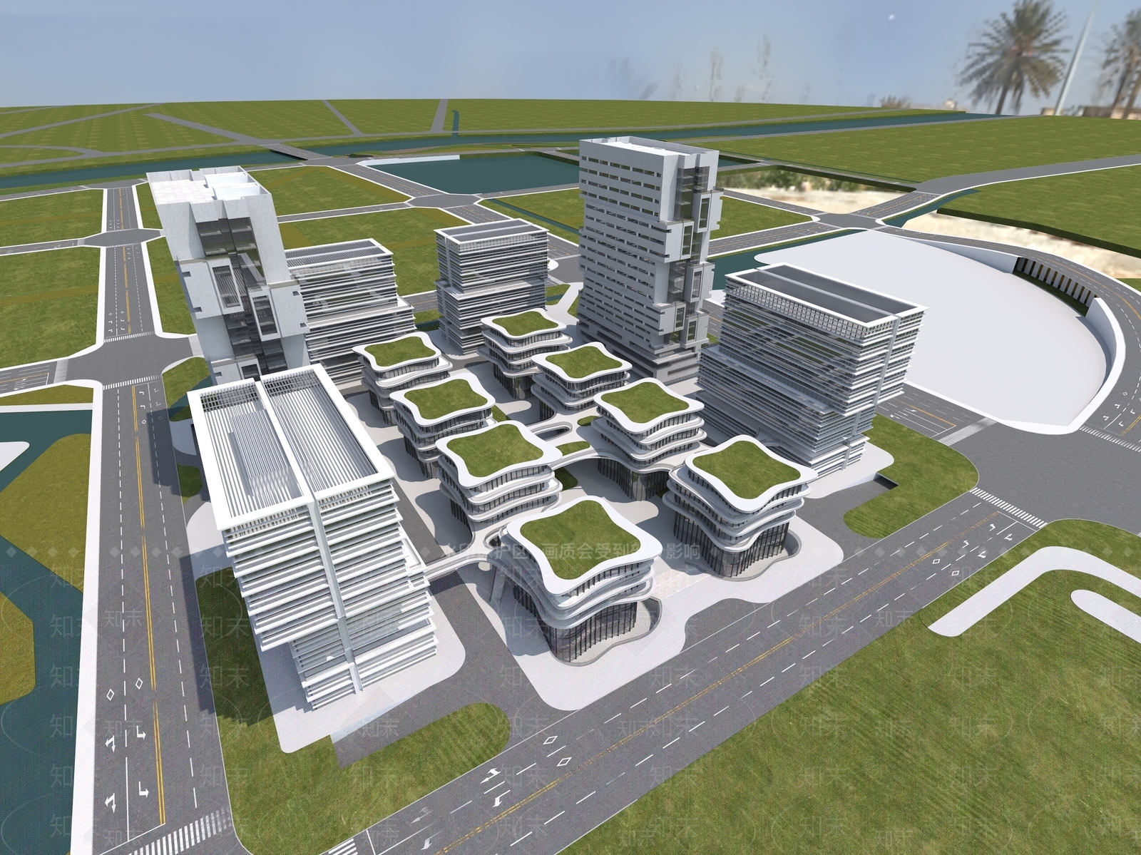 现代鸟瞰规划3D模型下载【ID:1184443347】