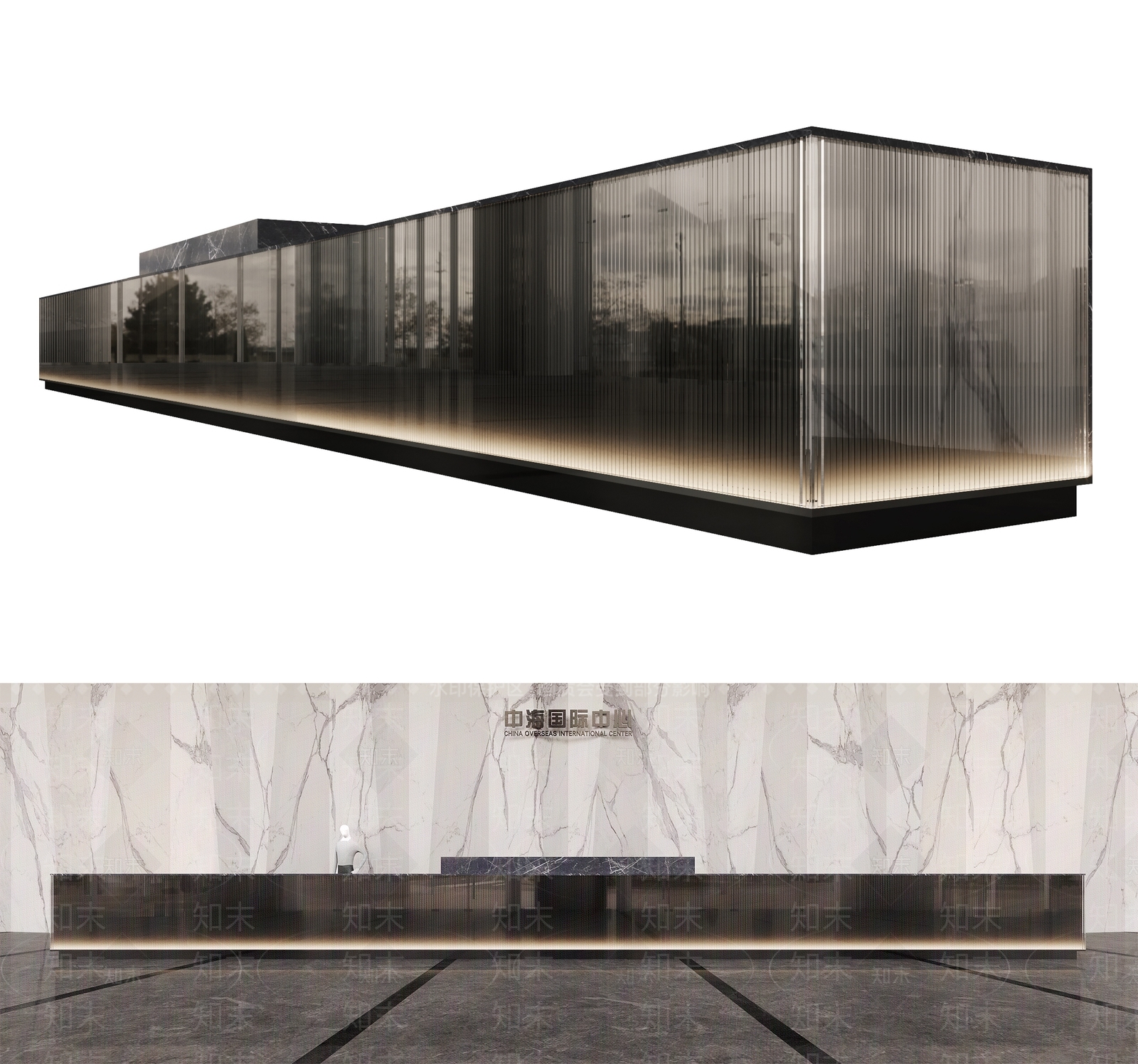 现代玻璃大型接待前台3D模型下载【ID:1184444884】