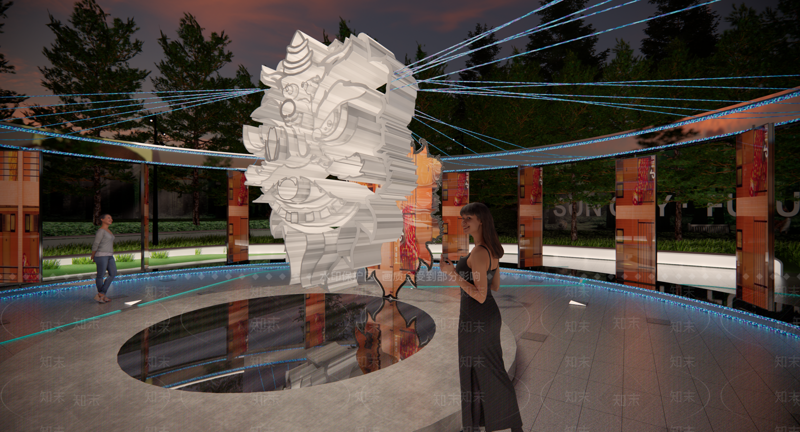 新中式艺术装置SU模型下载【ID:1184540900】