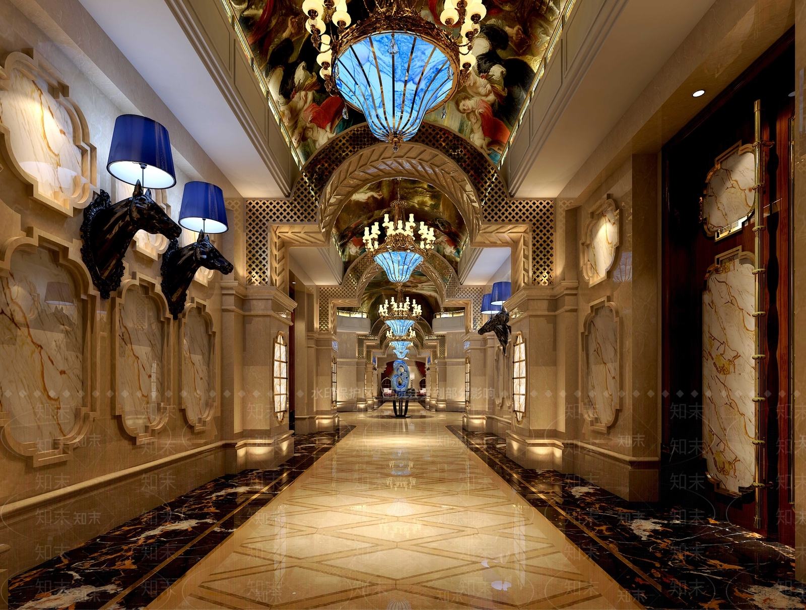 欧式古典奢华KTV过道3D模型下载【ID:1184445206】