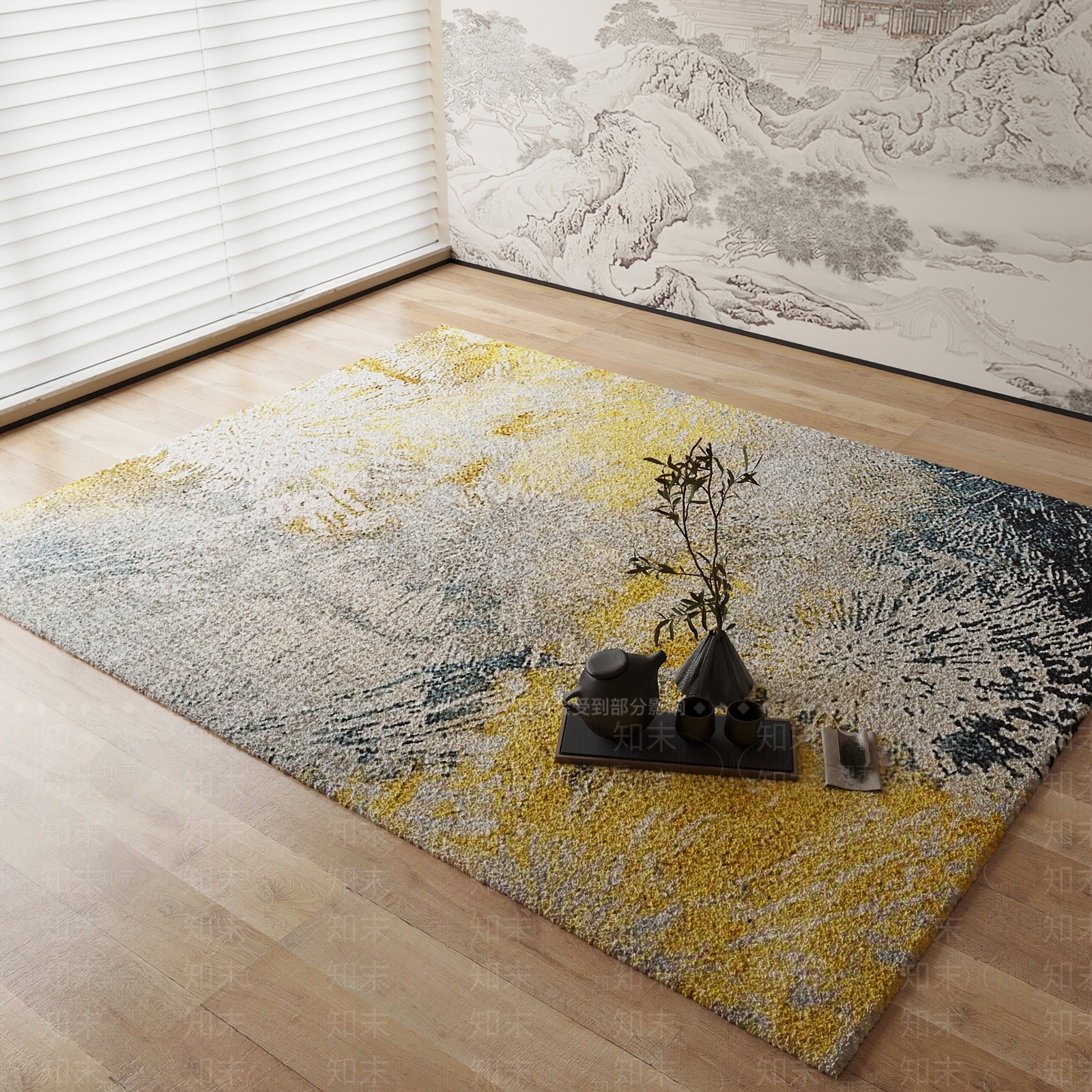 新中式地毯3D模型下载【ID:1184448101】