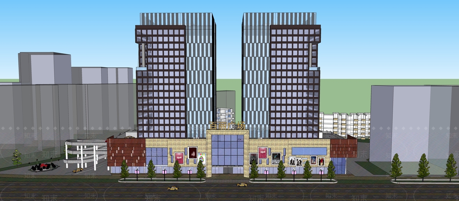 现代简约商场建筑SU模型下载【ID:1184449264】