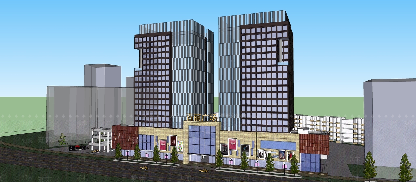 现代简约商场建筑SU模型下载【ID:1184449264】