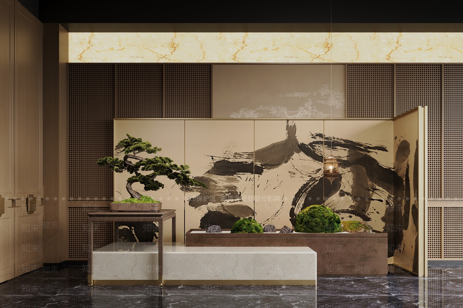 新中式酒店大堂SU模型下载【ID:1184451098】