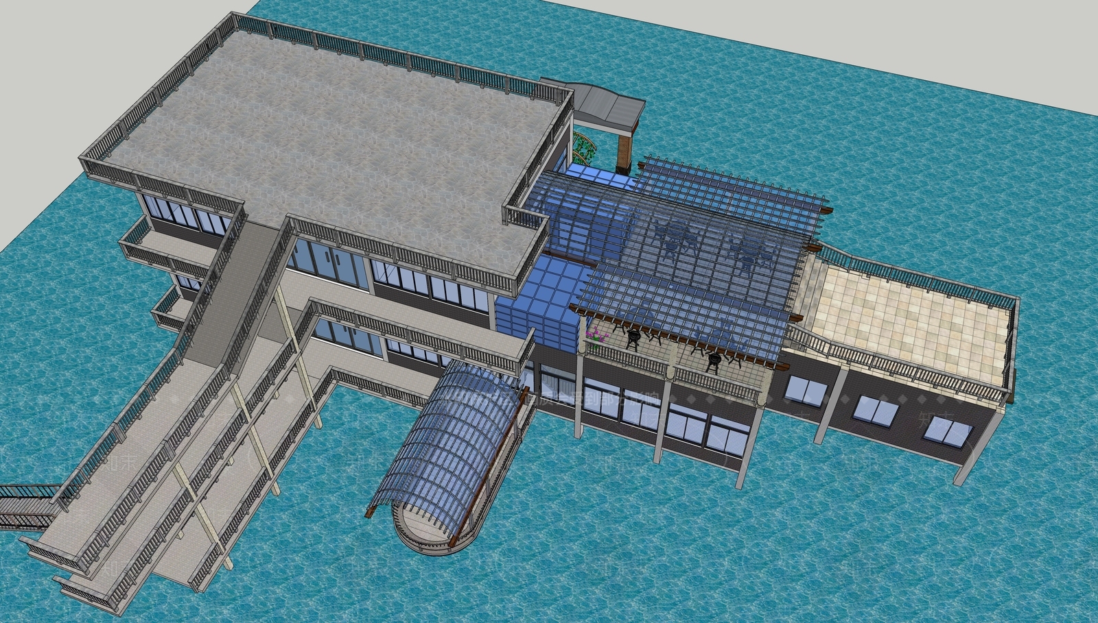 现代工业餐饮建筑SU模型下载【ID:1184453583】