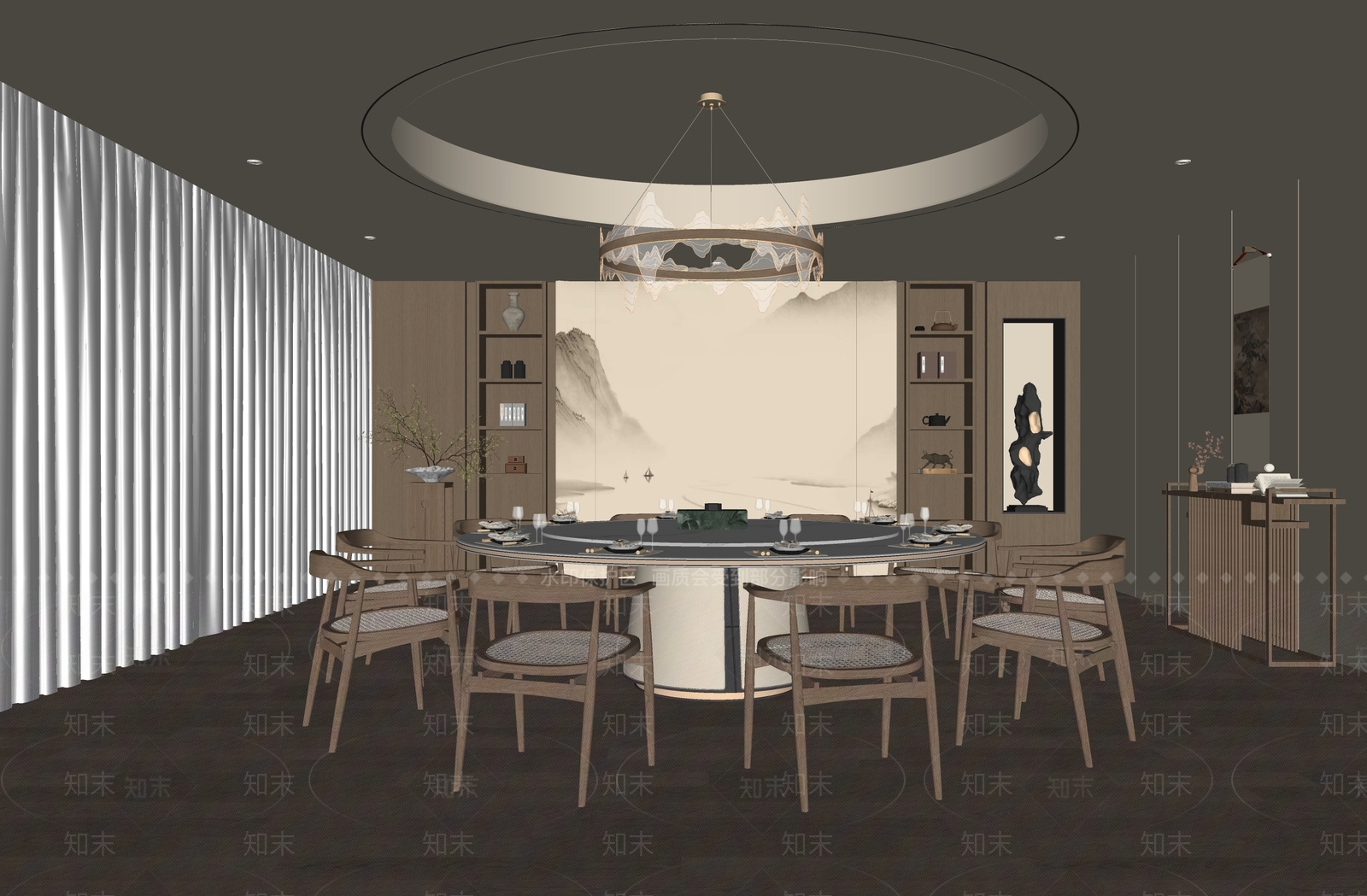 新中式中式包厢SU模型下载【ID:1184455258】