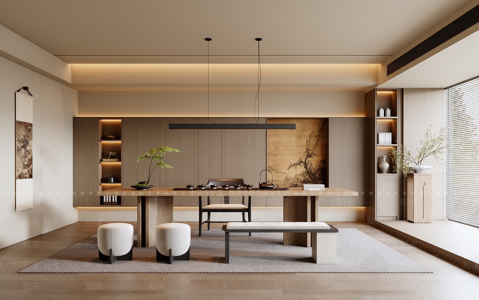 新中式中式茶室SU模型下载【ID:1184455920】