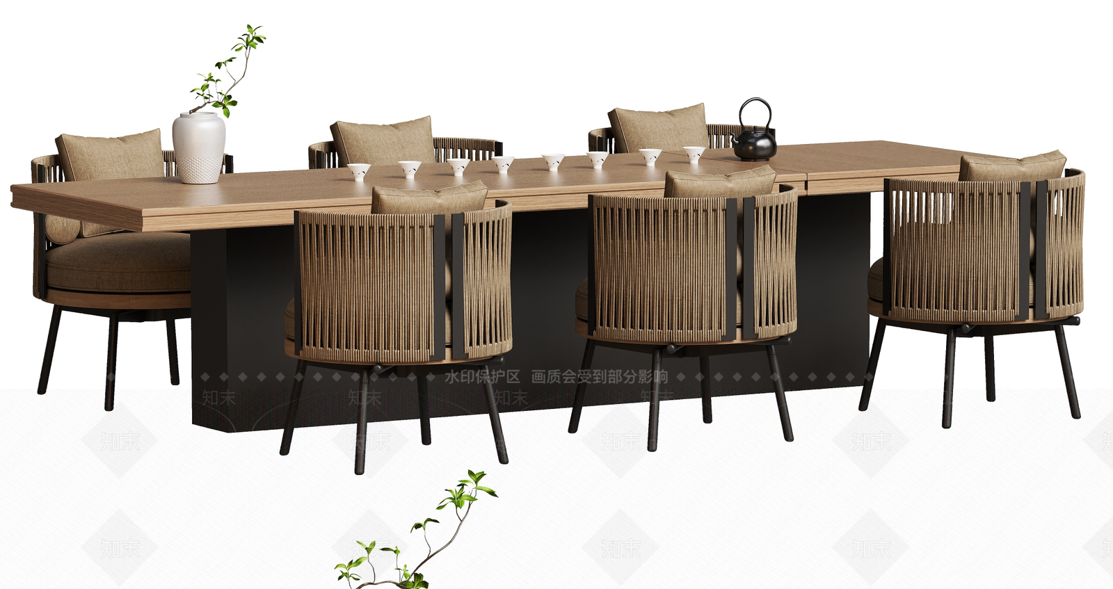 现代侘寂茶桌椅3D模型下载【ID:1184459886】
