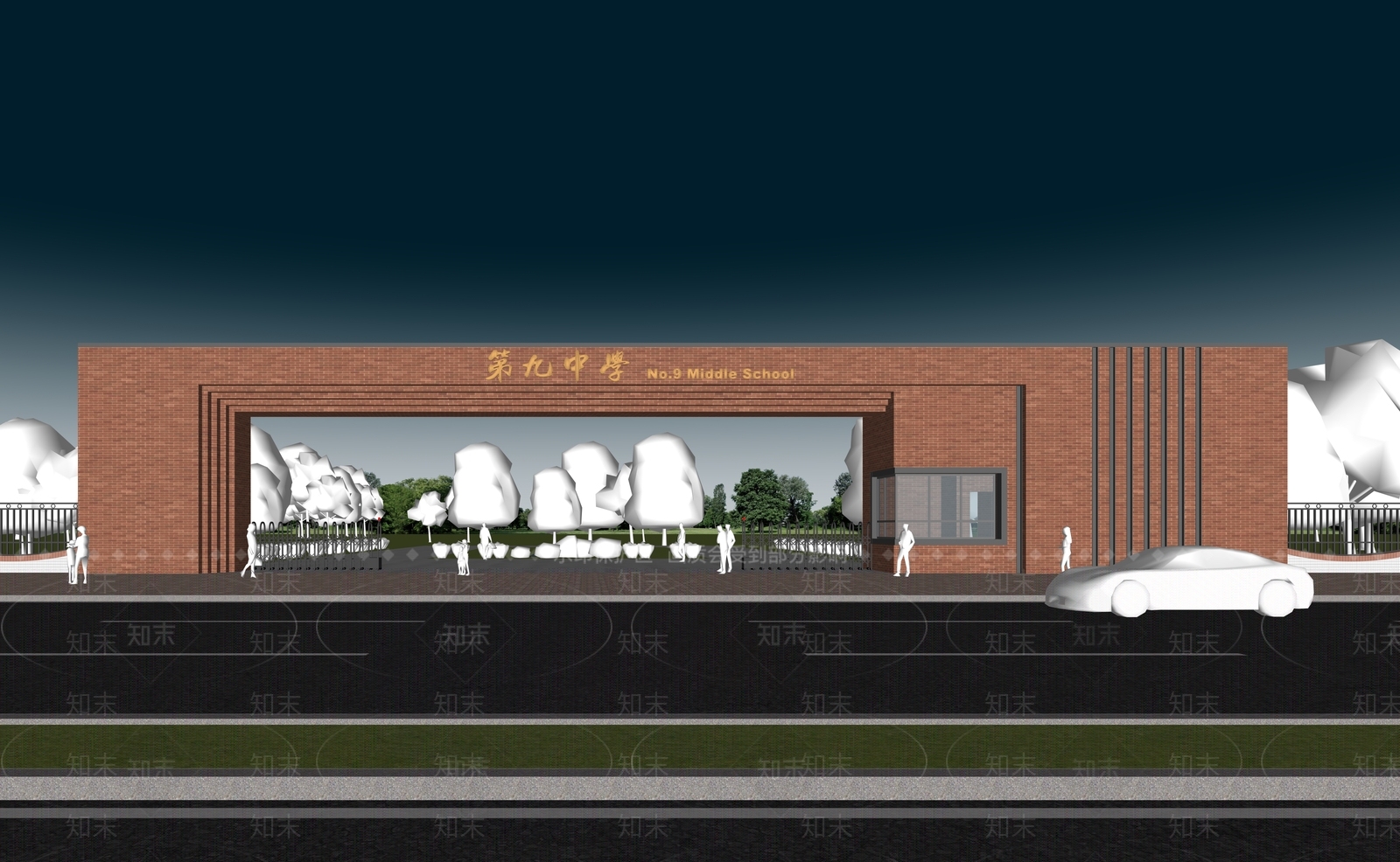 现代简约学校建筑SU模型下载【ID:1184461291】