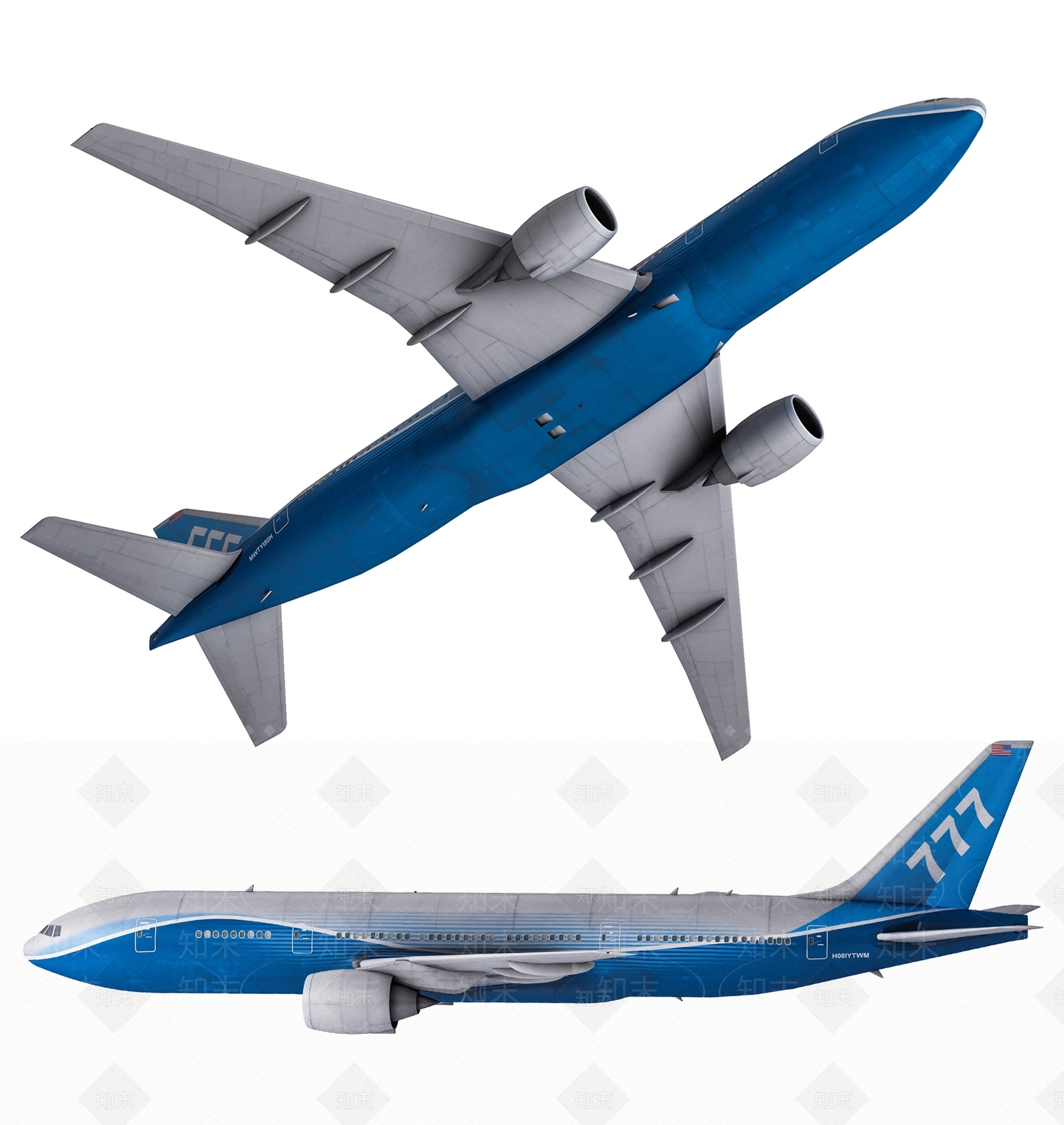 现代波音777客机3D模型下载【ID:1184461965】