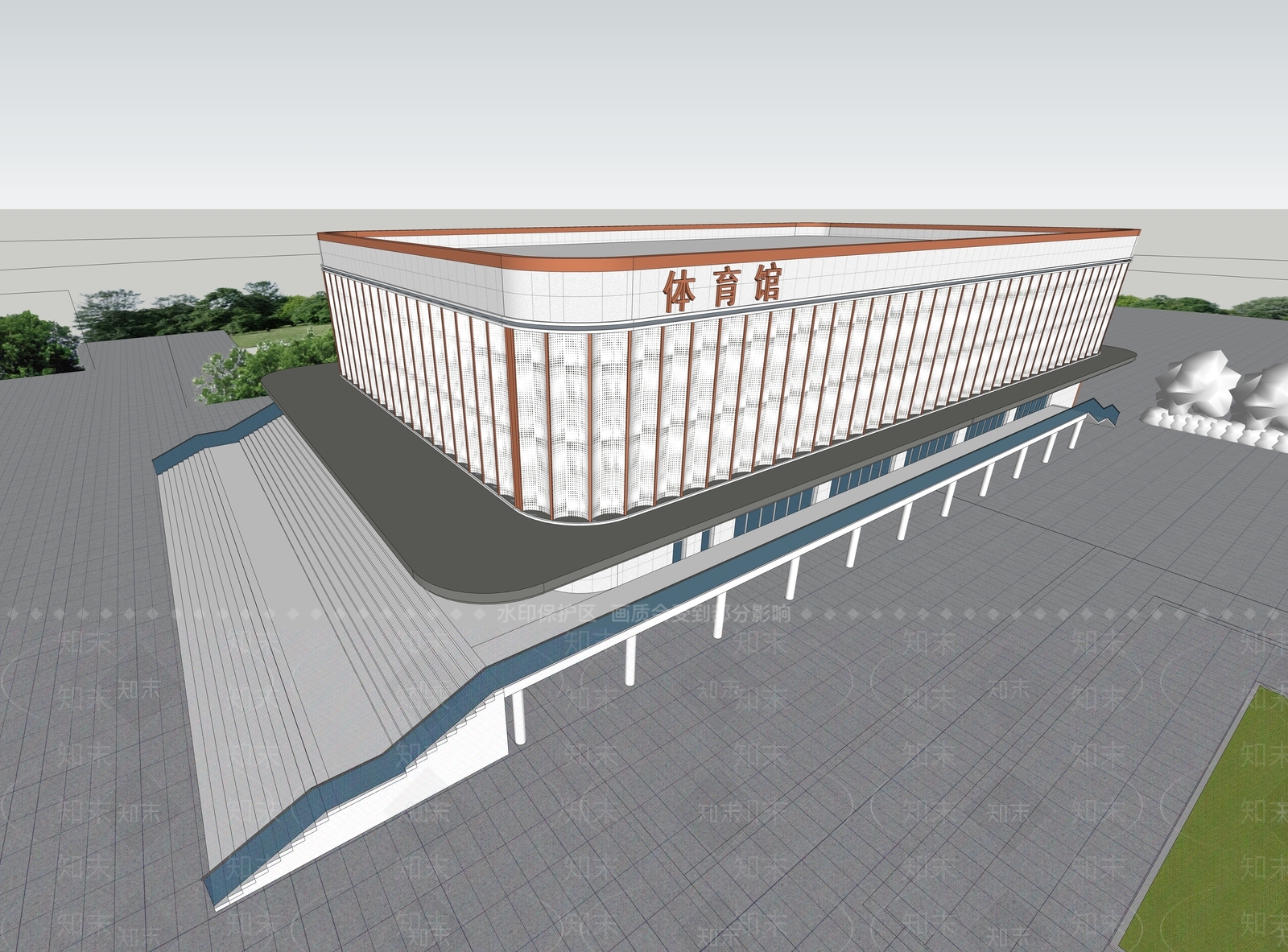 现代简约体育建筑SU模型下载【ID:1184465036】