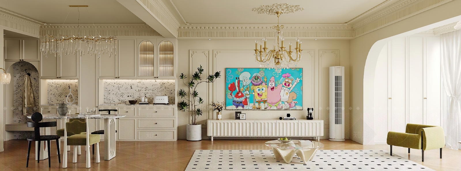 法式轻奢客餐厅3D模型下载【ID:1184470110】