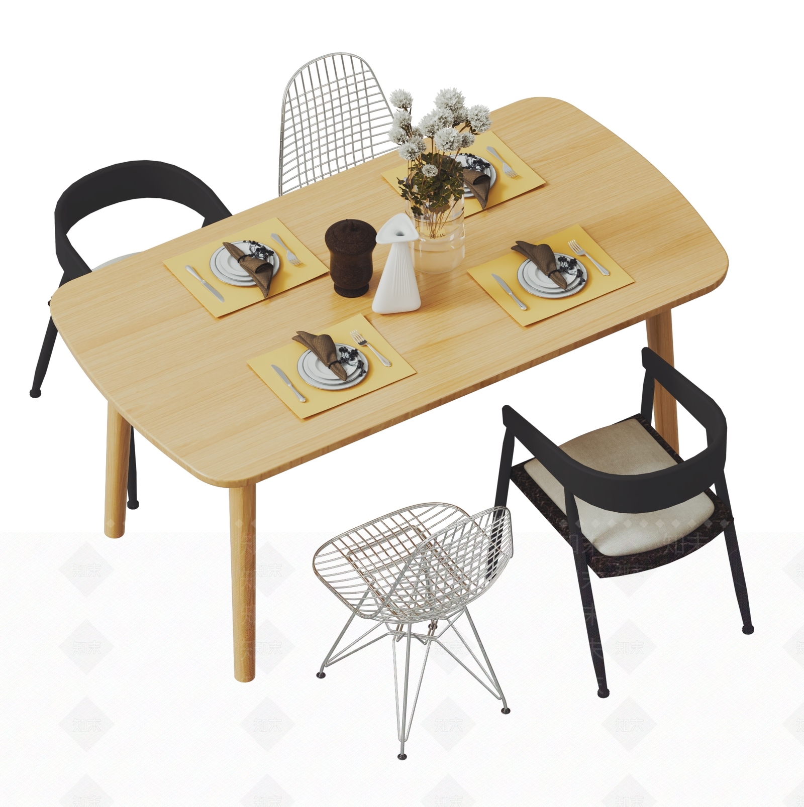 工业简约餐桌椅3D模型下载【ID:1184475746】