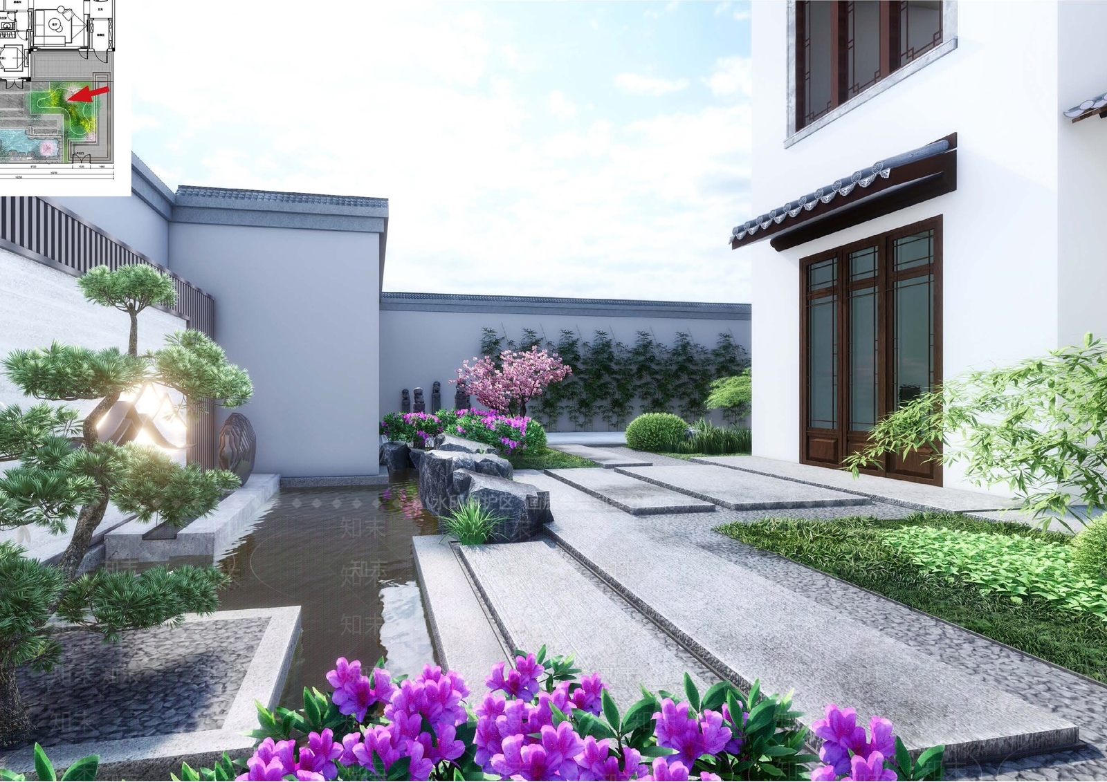 新中式现代别墅庭院SU模型下载【ID:1184479973】