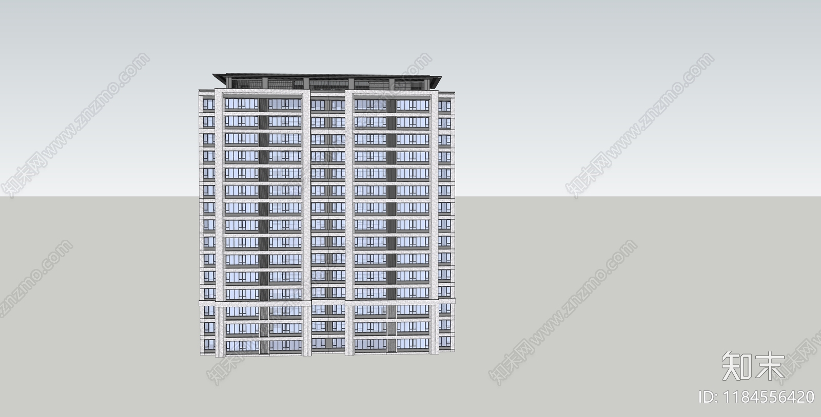 现代中式高层住宅SU模型下载【ID:1184556420】