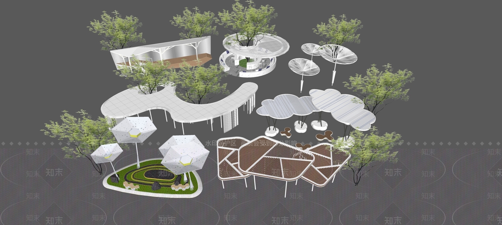 现代廊架SU模型下载【ID:1184480623】