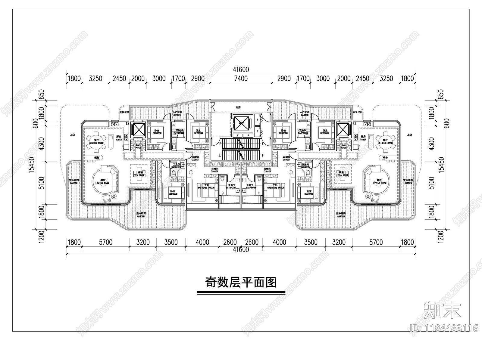 现代新中式住宅楼建筑cad施工图下载【ID:1184483116】
