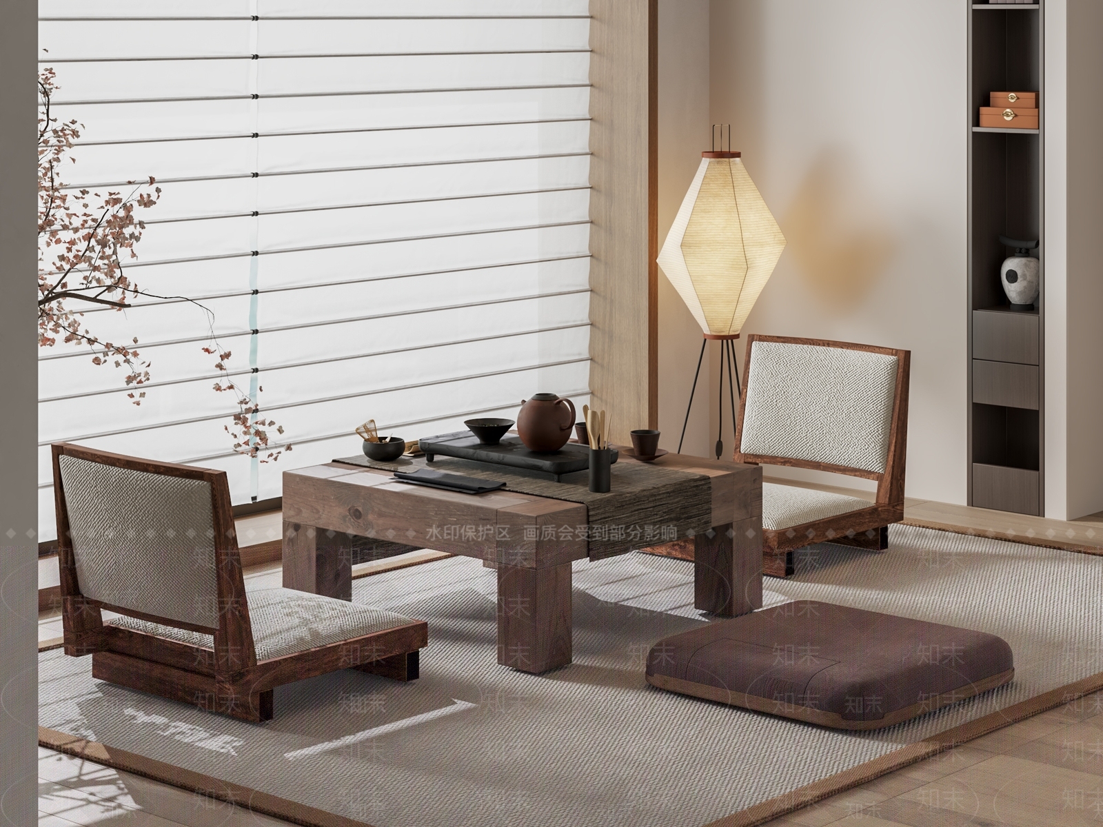 日式禅意茶桌椅SU模型下载【ID:1184483271】