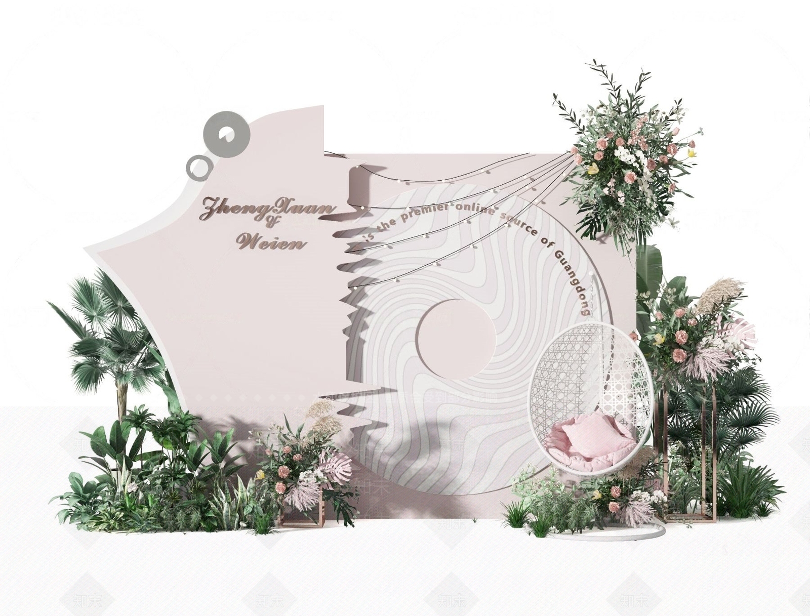 现代植物堆绿植堆灌木花艺花架婚礼橱窗3D模型下载【ID:1184485628】