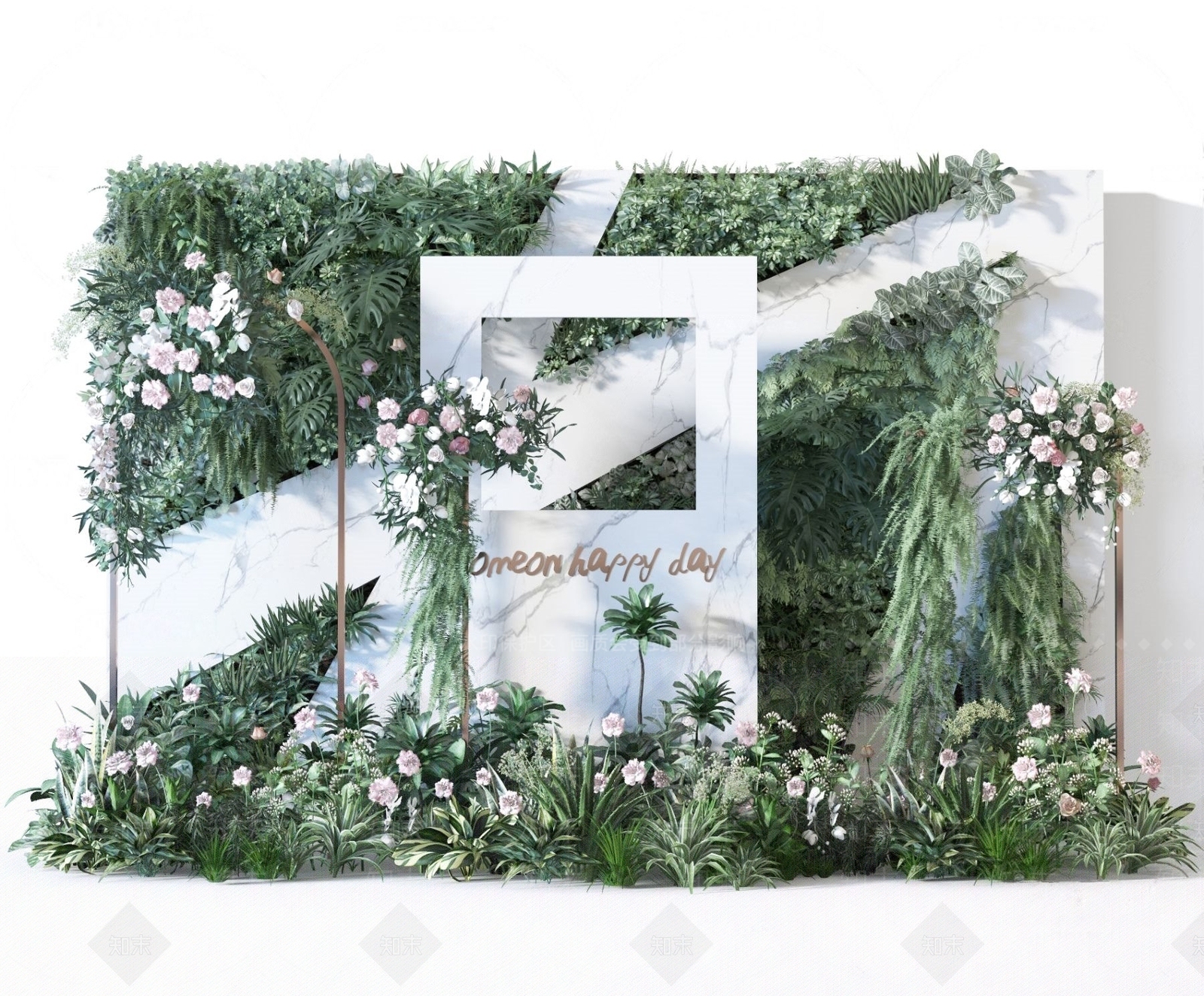 现代绿植花艺植物墙3D模型下载【ID:1184485809】