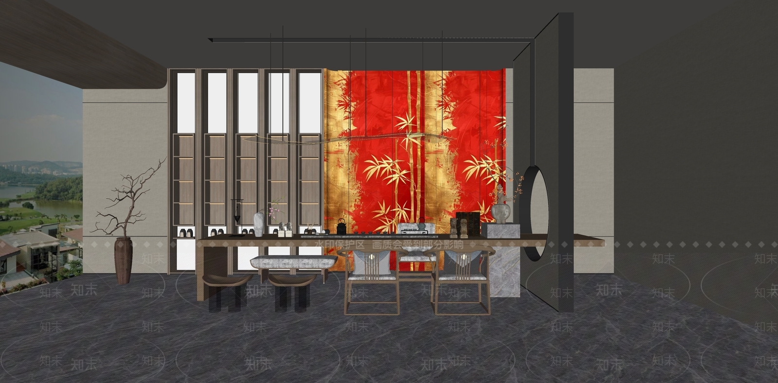 新中式茶室SU模型下载【ID:1184489938】