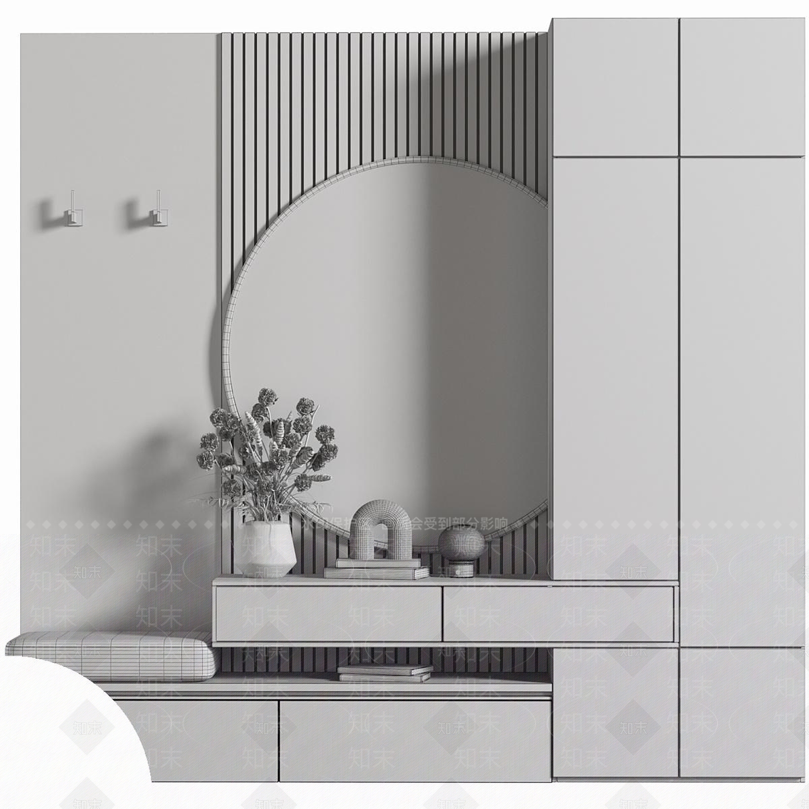 原木北欧玄关柜3D模型下载【ID:1184492873】