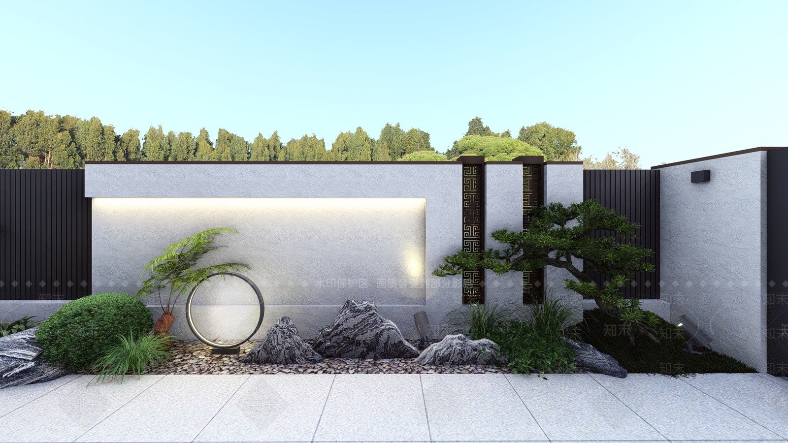现代新中式别墅庭院SU模型下载【ID:1184618603】
