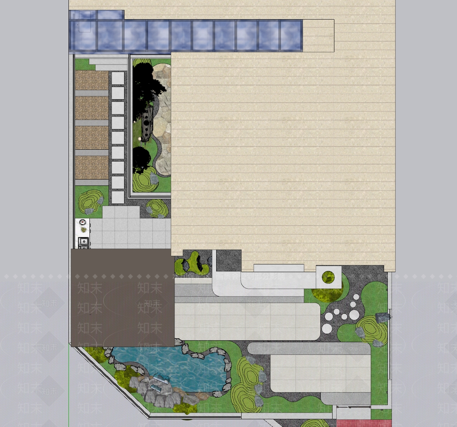 现代新中式别墅庭院SU模型下载【ID:1184497559】