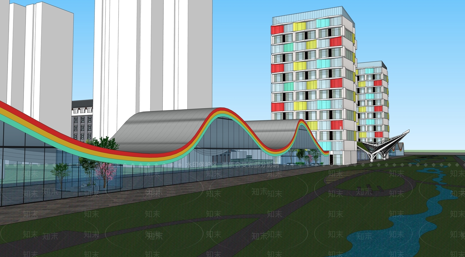 现代体育建筑SU模型下载【ID:1184501502】