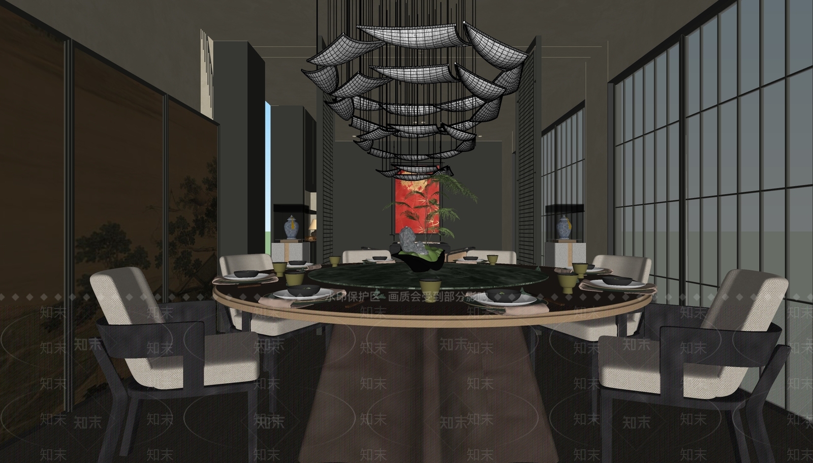 新中式包厢SU模型下载【ID:1184502222】