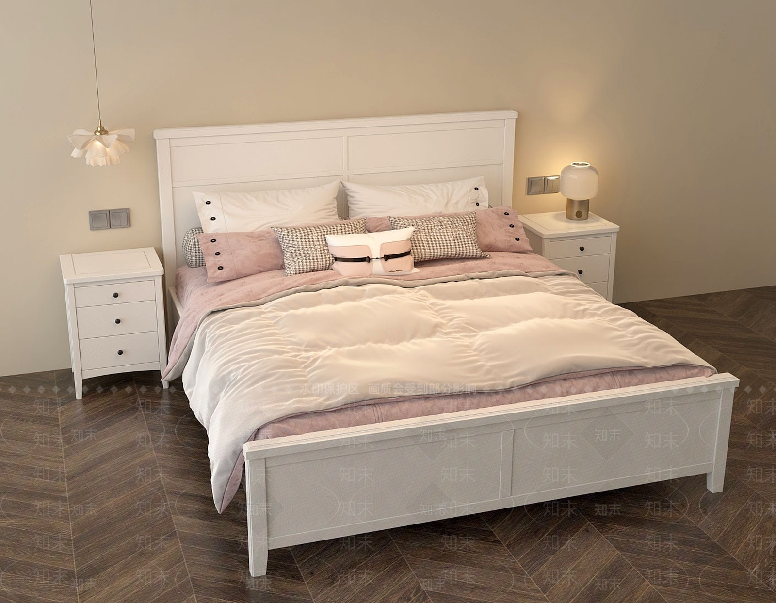 法式美式双人床3D模型下载【ID:1184516942】