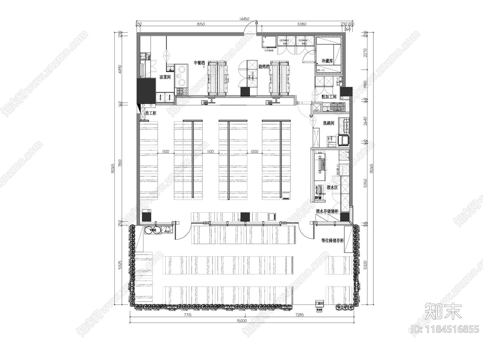 现代烧烤店施工图下载【ID:1184516855】