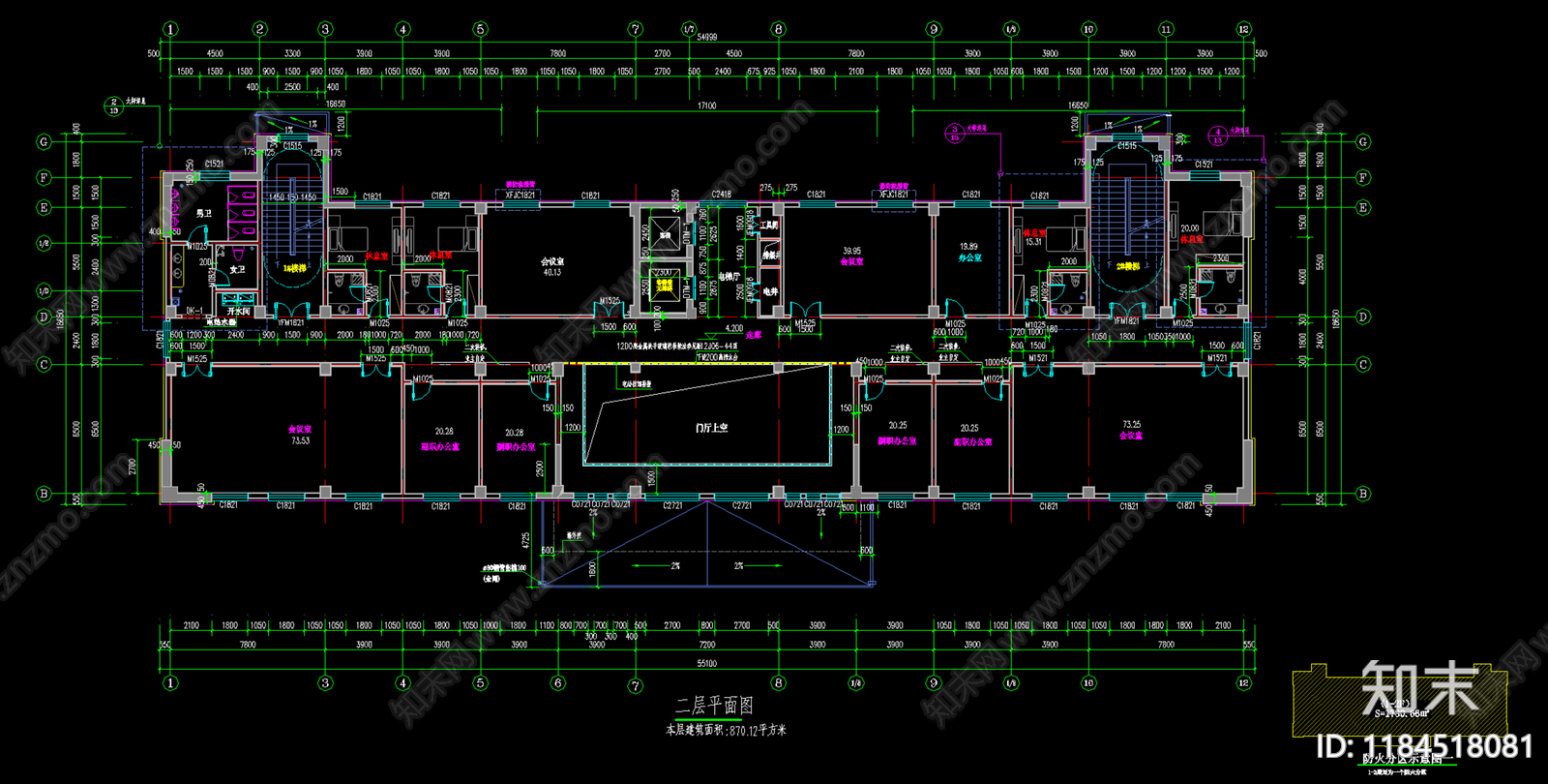现代办公楼建筑cad施工图下载【ID:1184518081】