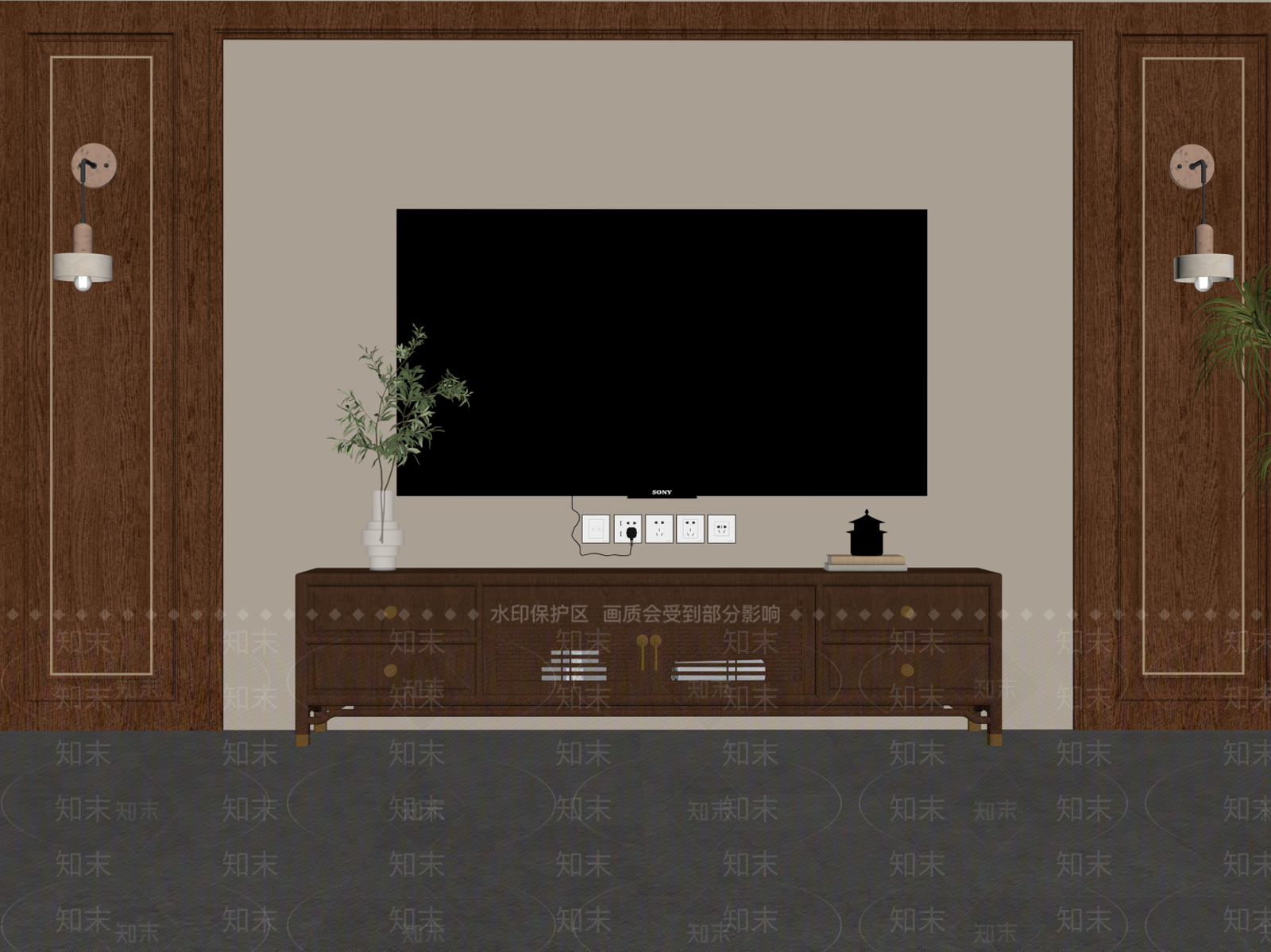 新中式电视柜SU模型下载【ID:1184523267】