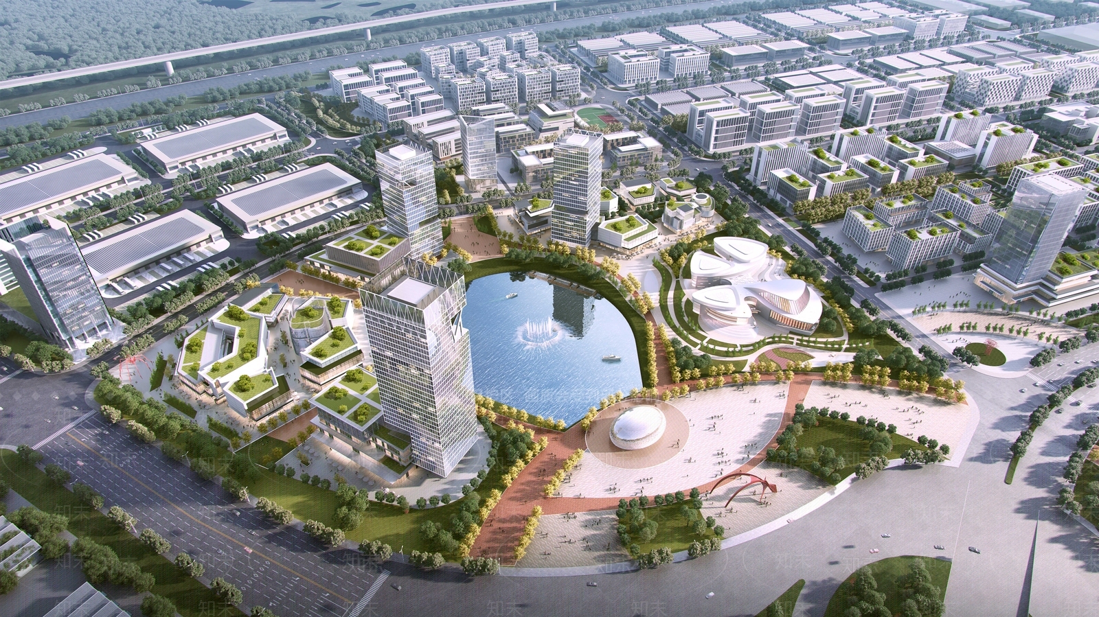 现代鸟瞰规划3D模型下载【ID:1184525597】