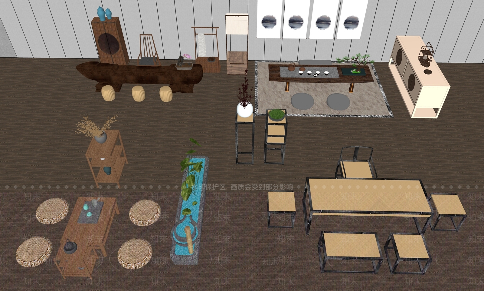 中式新中式茶桌椅SU模型下载【ID:1184529616】