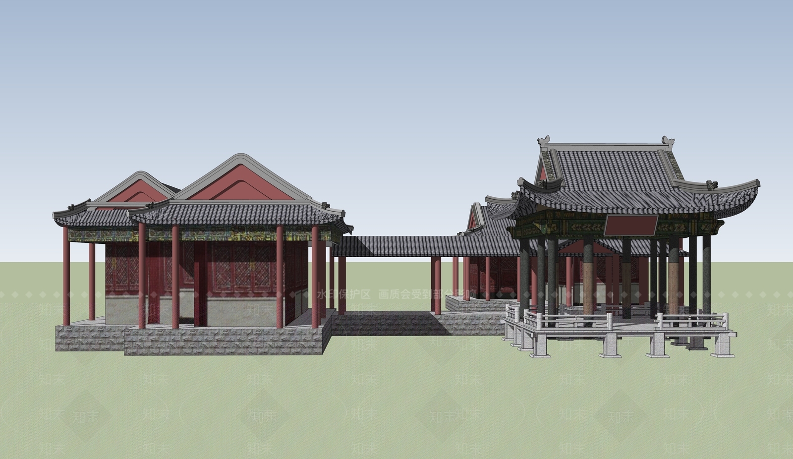 中式古建筑SU模型下载【ID:1184533946】