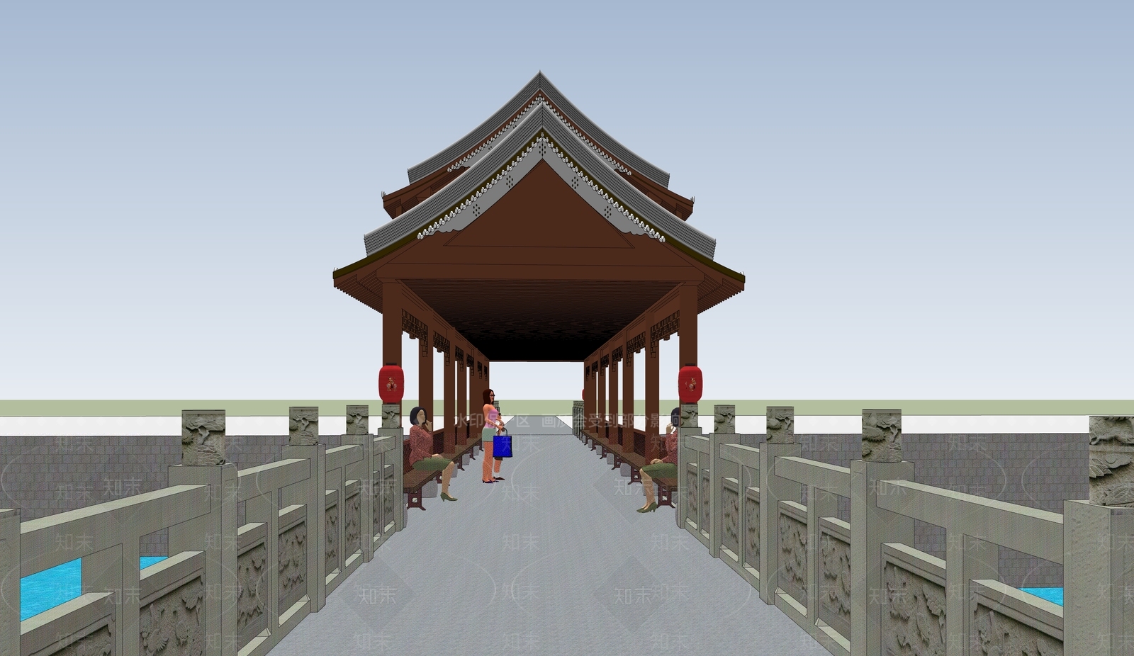 中式景观桥SU模型下载【ID:1184534357】