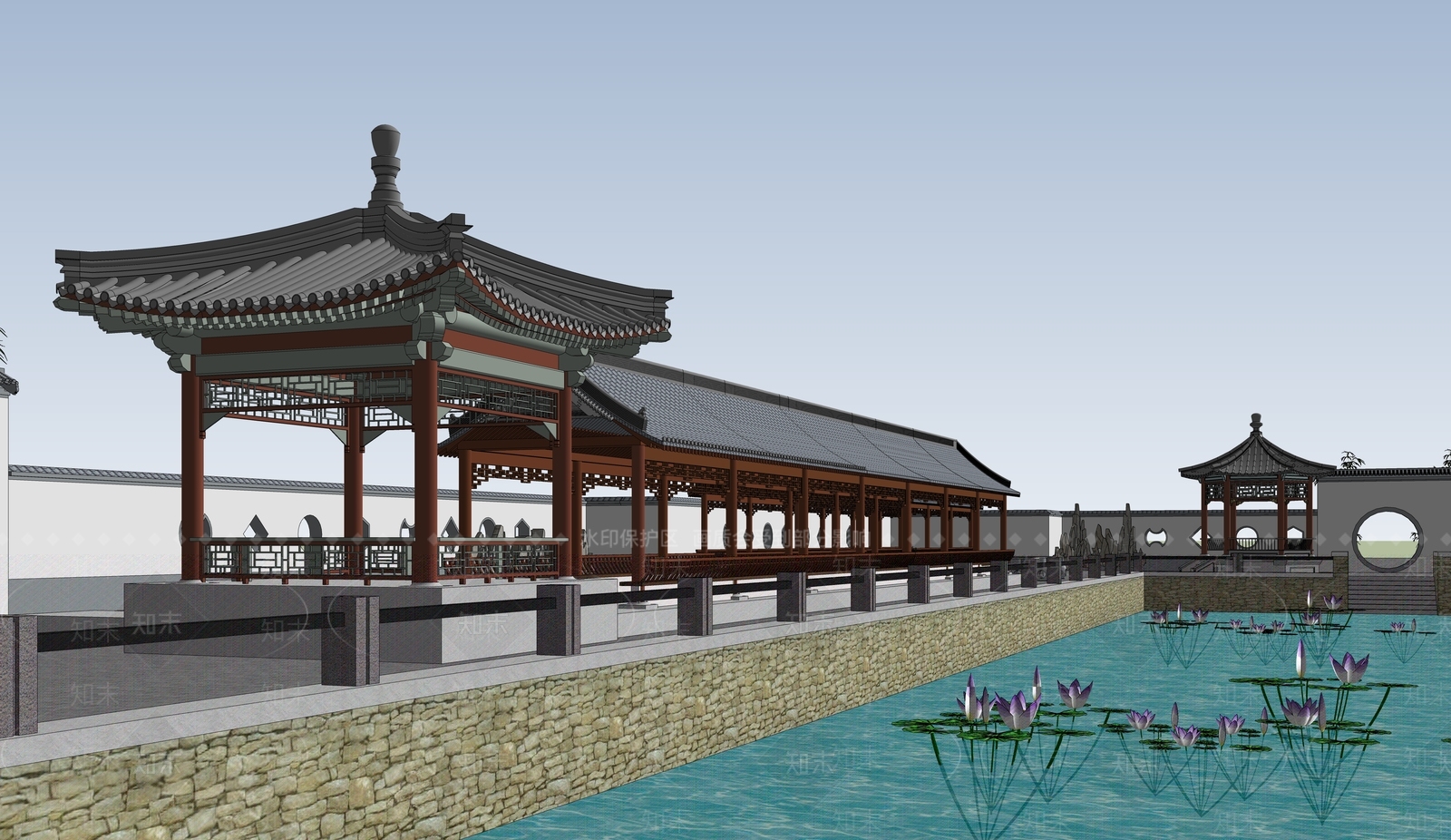 中式廊架SU模型下载【ID:1184534466】