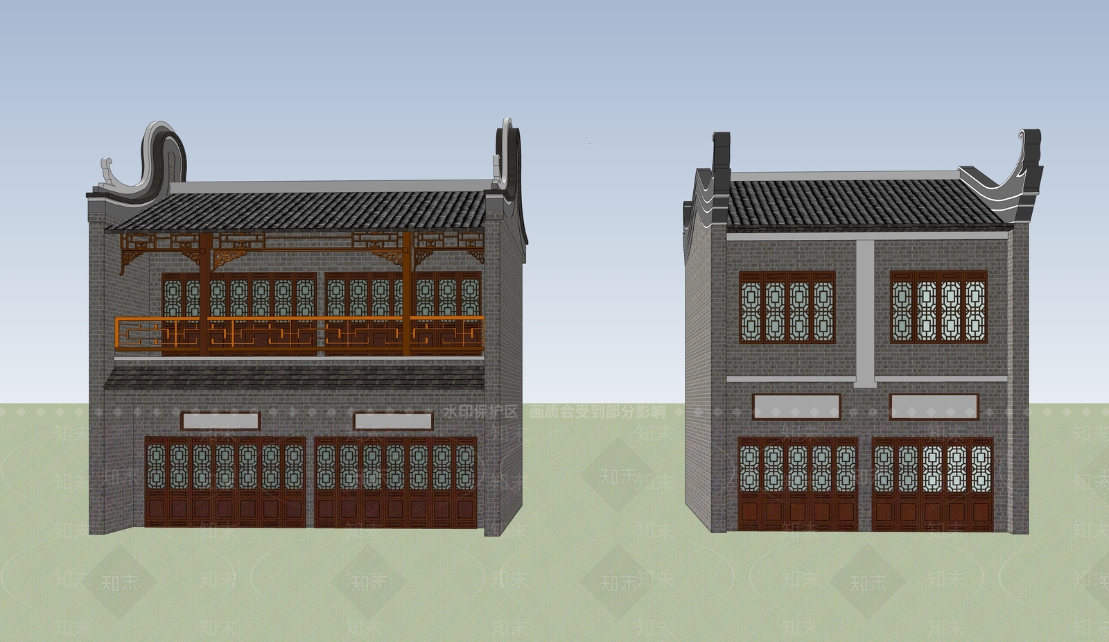 中式古建筑SU模型下载【ID:1184535032】