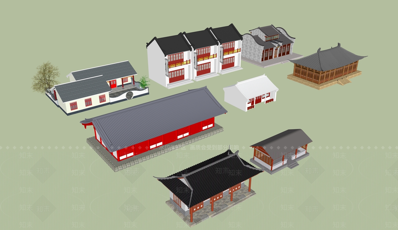 中式古建筑SU模型下载【ID:1184535058】