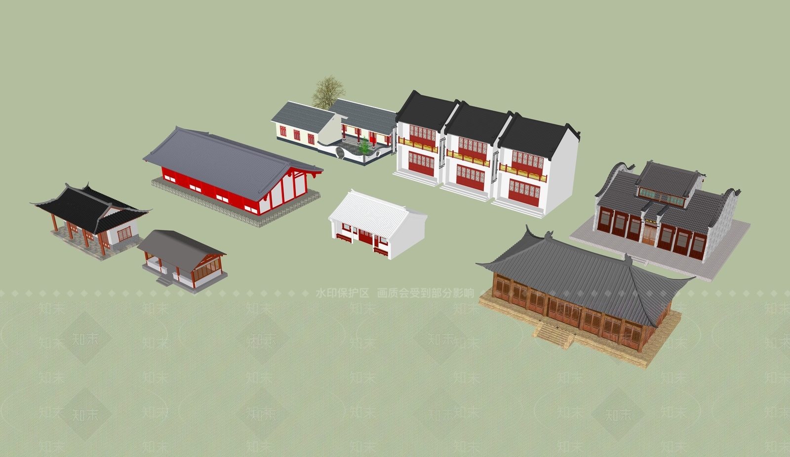 中式古建筑SU模型下载【ID:1184535058】