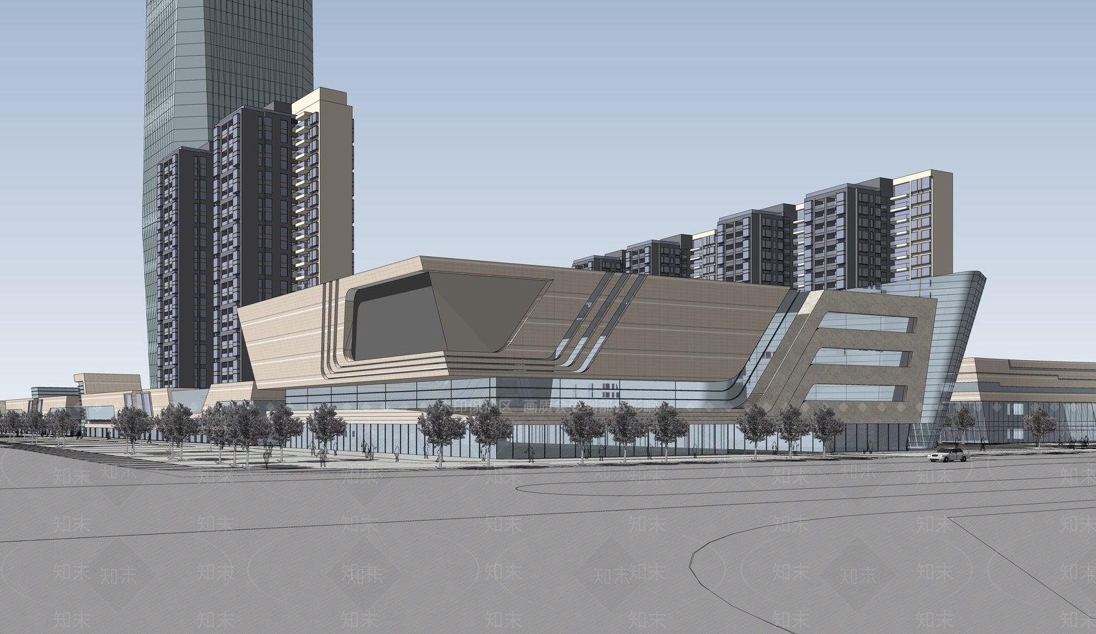 现代商场建筑SU模型下载【ID:1184535147】