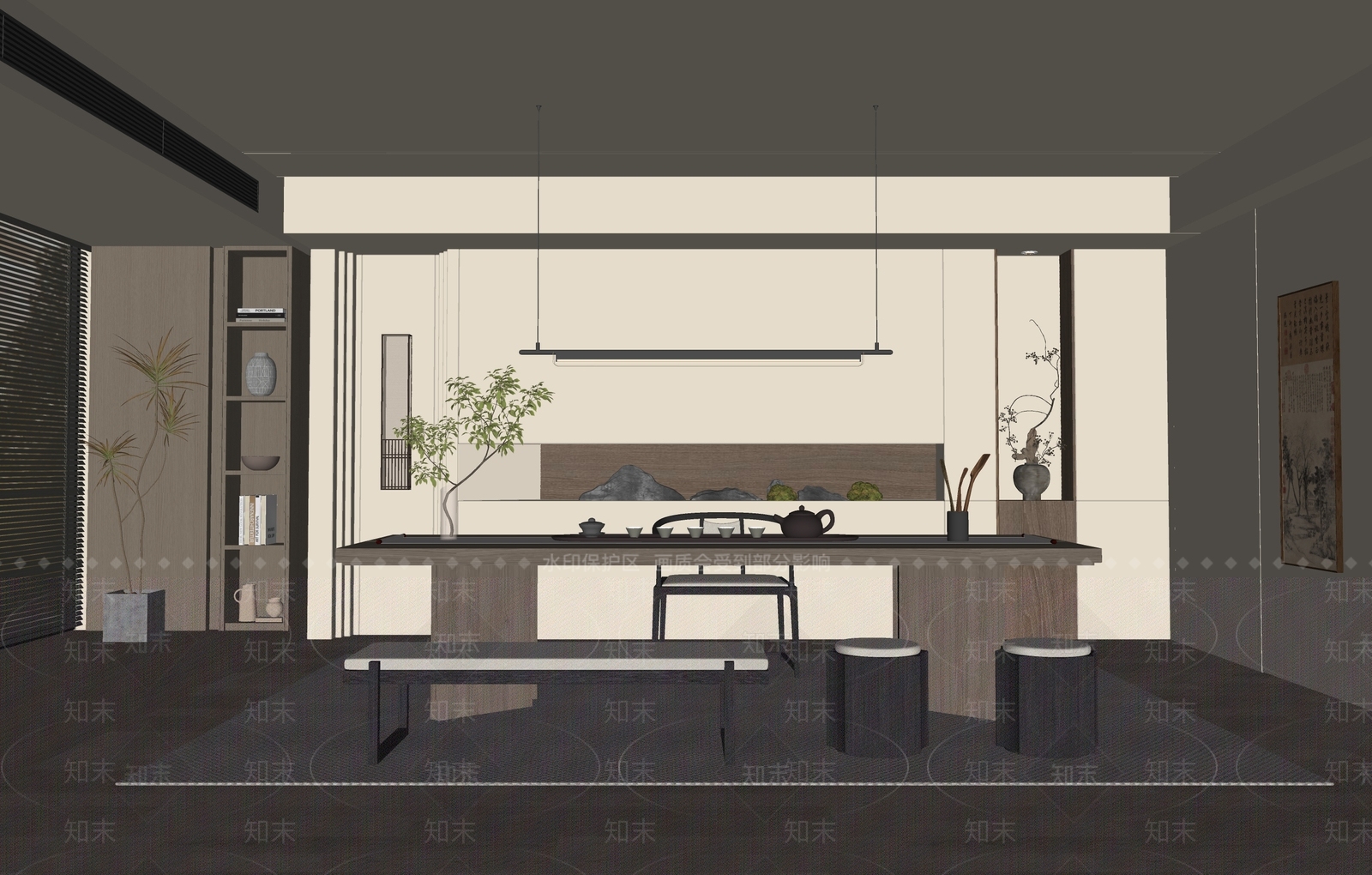 新中式中式茶室SU模型下载【ID:1184547026】
